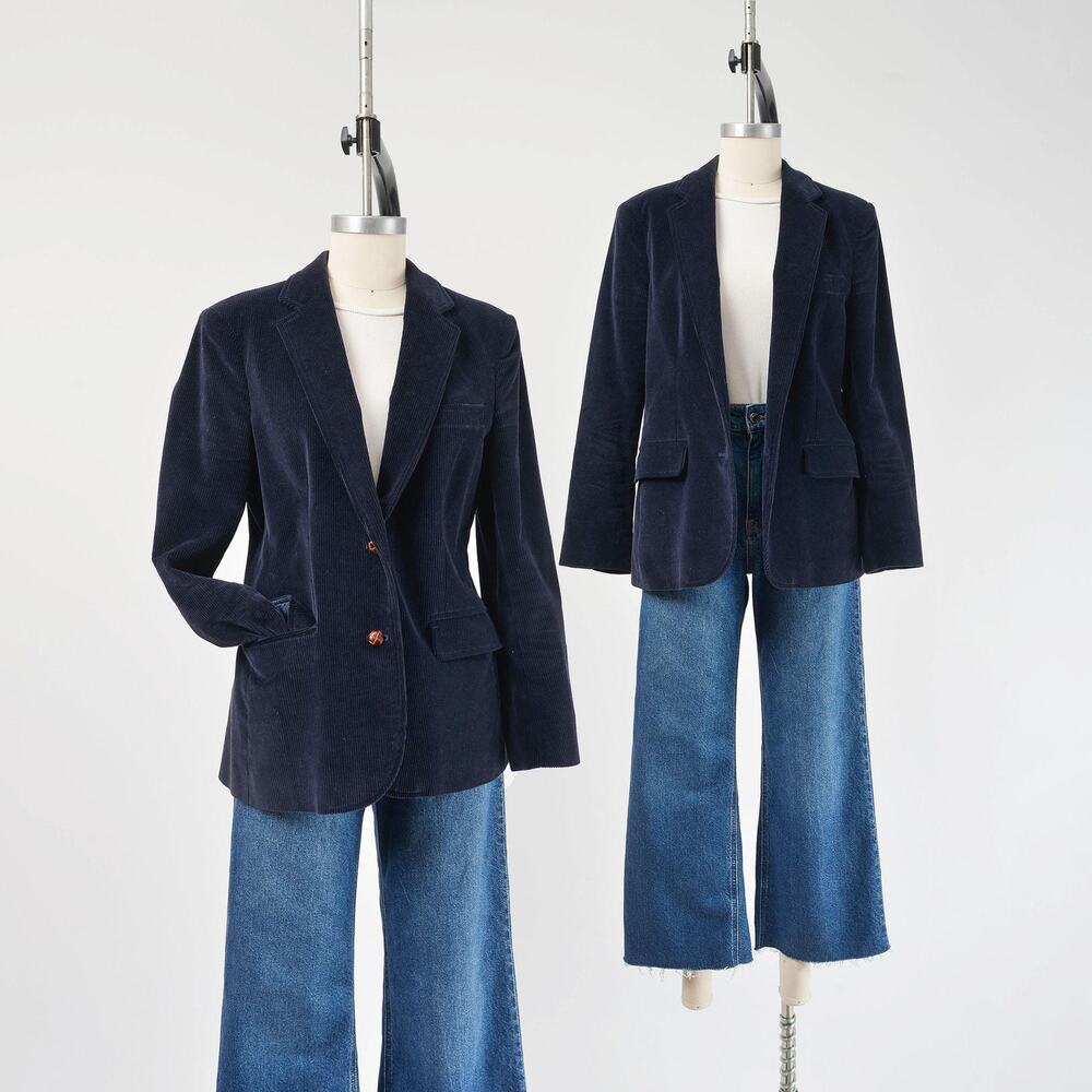 Vintage 80s Navy Corduroy Blazer Preppy Academia Suit Jacket Medium